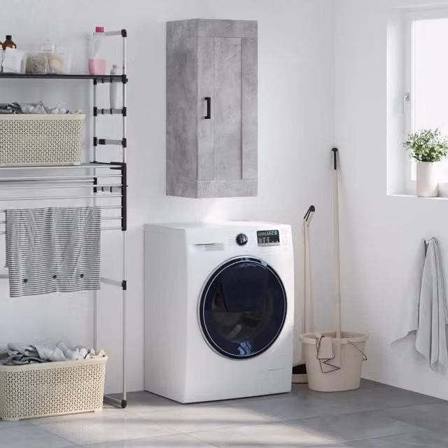 Berkfield Home Wall Mounted Modern Cabinet in Concrete Grey, W/D/H: 34.5 x 34 x 90 cm