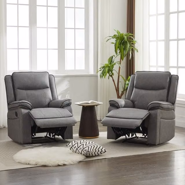 Furniture One Modern Grey Synthetic Leather Manual Reclining 3 Piece Sofa Suite Including 2 Seater Sofa, 3 Seater Sofa and Armchair