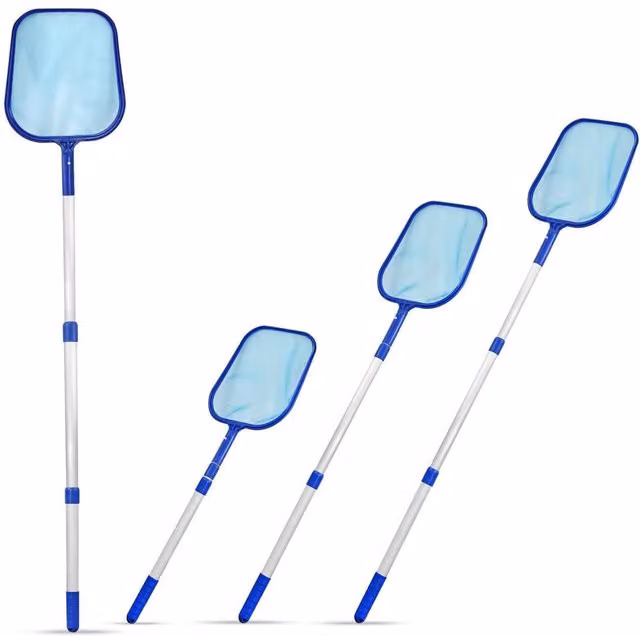 FLAVORA Blue 3 Section Telescopic Aluminium Pool Leaf Skimmer Net with Manual Handle