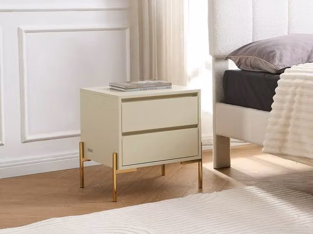 Vente-unique Set of 2 Modern Bedside Tables with 2 Drawers in Beige and Gold MDF and Metal