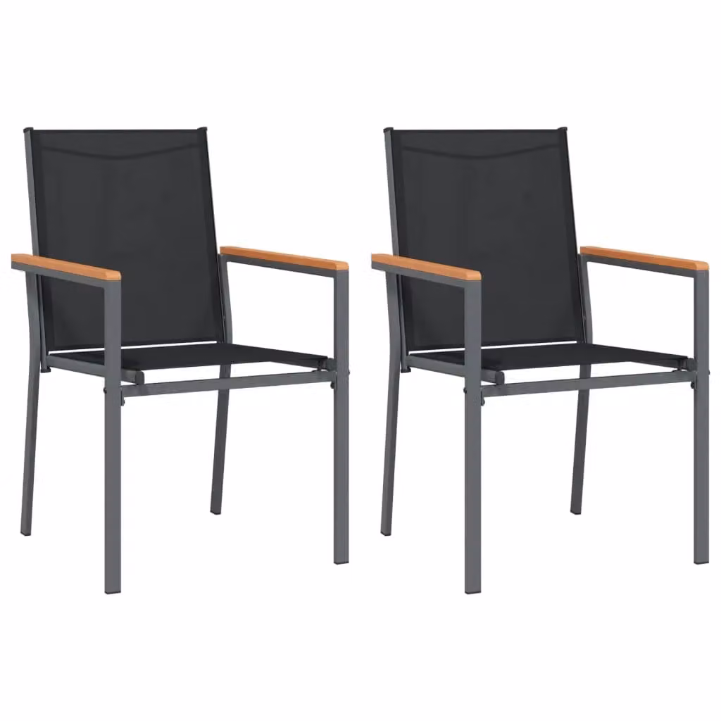 Berkfield Home Set of 2 Black Modern Garden Chairs with Armrests, Textilene and Powder Coated Steel, W: 55 cm, D: 61.5 cm, H: 90 cm – 2