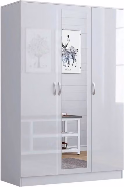 FORGEVIO Modern White Wardrobe with High Gloss Hinged Doors and Internal Shelving