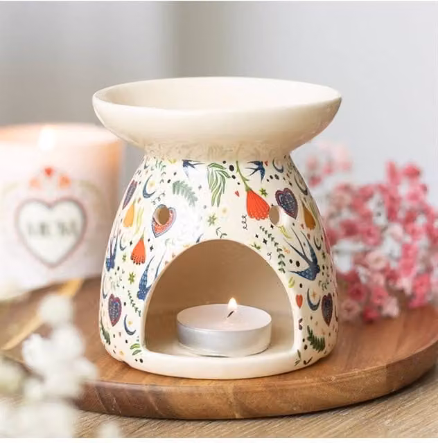 KDMD Cream Midnight Bloom Floral Ceramic Oil Burner and Wax Diffuser in Beige and Multicolour – 1