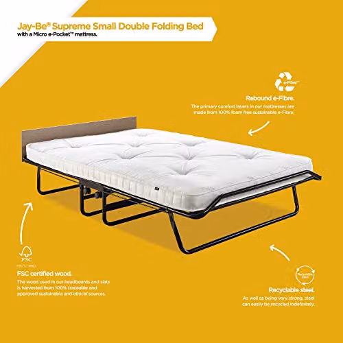 JAY-BE Supreme Small Double Folding Bed with Pocket Sprung Mattress, Black and White – 2