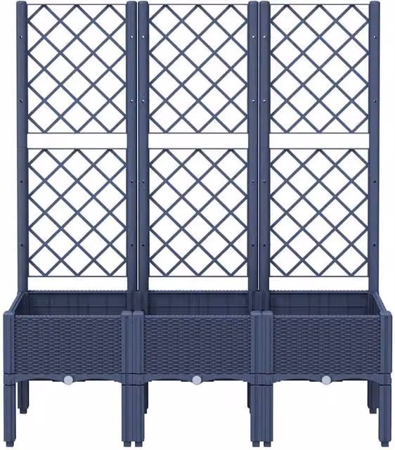 Berkfield Home Garden Planter with Trellis in Blue Grey, W/D/H: 120 x 40 x 142 cm – 1
