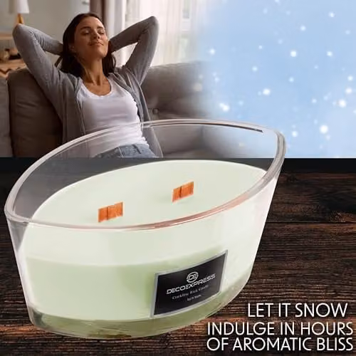 Deco Express Let It Snow WoodWick Scented Crackle Candle in Green – 3