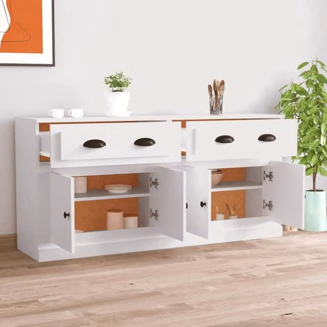Berkfield Home Set of 2 Modern White Matt MDF Sideboards – 1