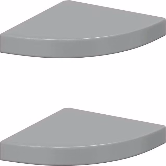 FLAVORA 2-Piece High Gloss Grey MDF Floating Corner Shelves, W/D/H: 25 x 25 x 3.8 cm – 1