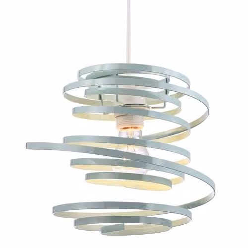 Happy Homewares Modern Duck Egg Blue Metal Double Ribbon Spiral Swirl Ceiling Light Pendant Shade, Diameter: 23 cm