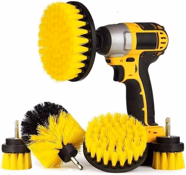 Nordara 5-Piece Yellow Drill Cleaning Brush Set for Home, Car, Tile and Bathroom Use