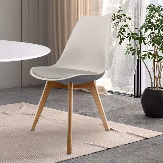 Fusion Living Soho Modern Dining Chair in Grey Fabric with Beech Wood Legs