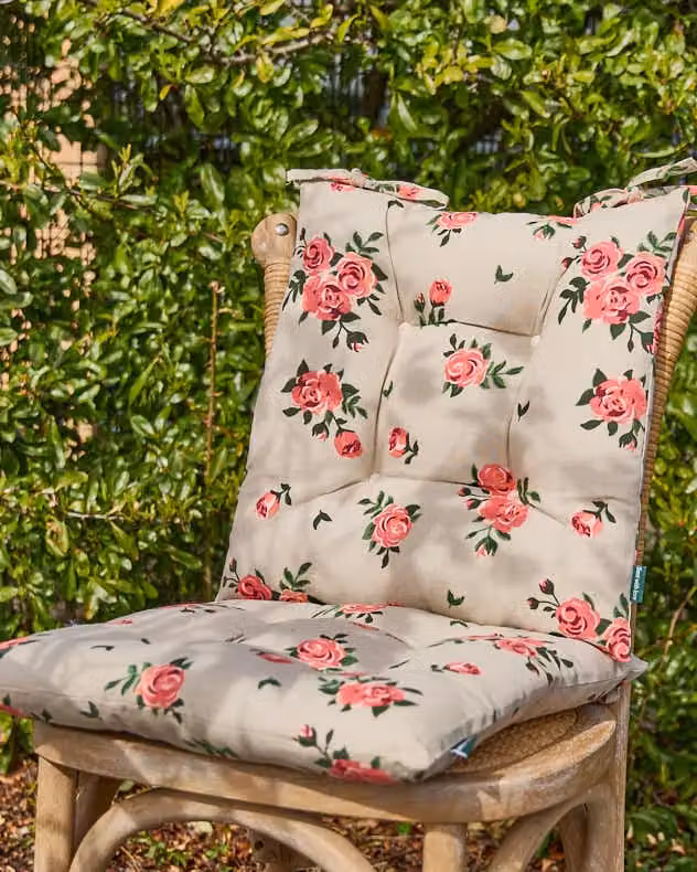 Dibor Set of 4 Vintage Rose Green Quilted Cotton Outdoor Garden Chair Seat Pad Cushions, W: 40 cm, L: 40 cm – 2
