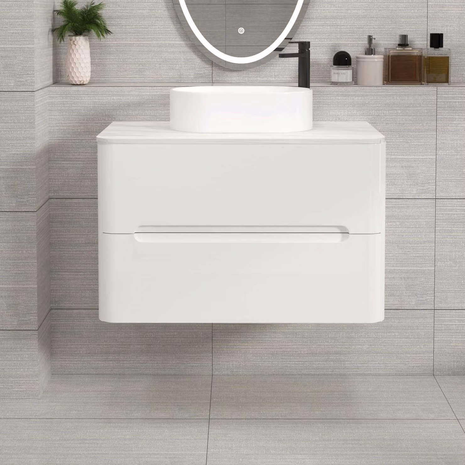 Royal Bathrooms Venice 800mm Gloss White Wall Hung 2 Drawer Vanity Unit with Peak Basin