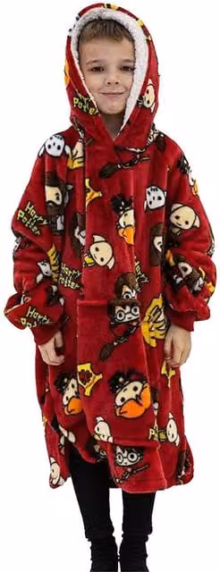 Harry Potter Childrens Fleece Sherpa Lined Blanket Hoodie in Red and Beige
