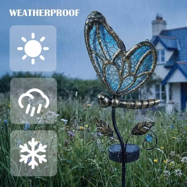 Bright Zeal Blue Solar Glass Butterfly LED Garden Stake Light – 1