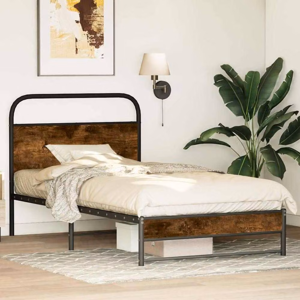Berkfield Home Elegant Bed Frame in Smoked Oak and Brown, W/D/H: 100 x 200 x 105 cm – 2