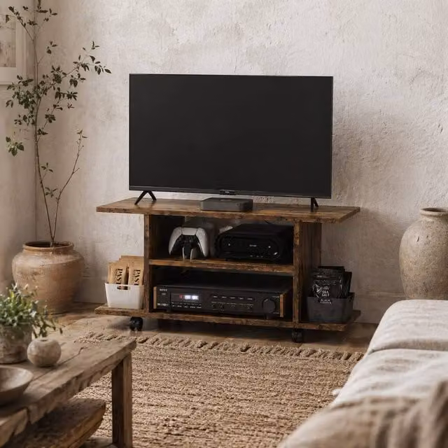 Wyld Haus Rinael Mobile TV Unit with Shelves, Rustic Brown, W: 80 cm, D: 40 cm, H: 40 cm