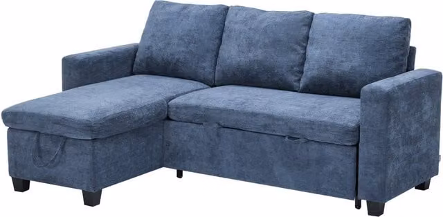 Livingandhome Blue L-Shaped 3-Seater Sofa Bed with Storage and Lift-Up Seat