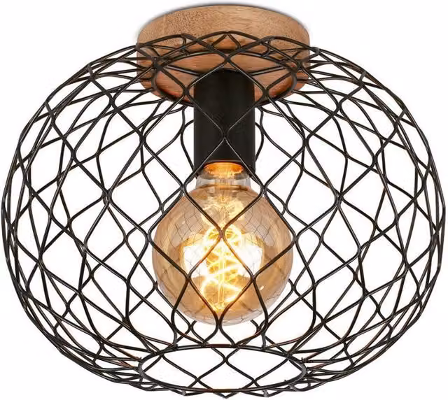 Briloner Vintage Adjustable Single Spotlight Ceiling Light in Black and Wood, W/D/H: 30 x 23 x 30 cm, E27 Socket, Max 40W – 3