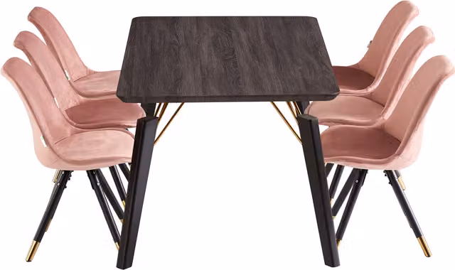 Life Interiors Sofia Cosmo LUX Dining Set with Rectangular Table and 6 Pink Upholstered Chairs