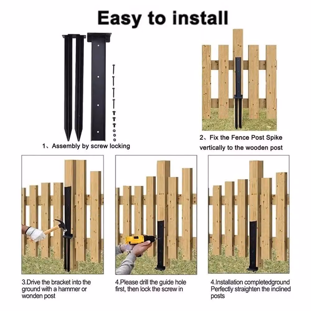 NESTLUNE Heavy Duty Steel Fence Post Anchor Set for Wooden Post Repair, Black, Height: 120 cm, Width: 3.2 cm – 4