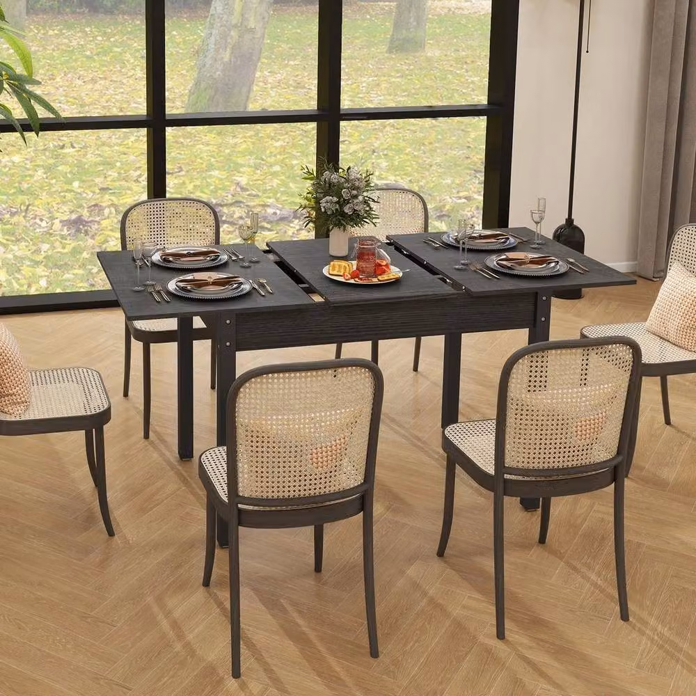 Kelvenix Modern Extendable Rectangular Dining Table in Matt Black Wood, W/D/H: 110 x 70 x 75 cm (Extends to 150 cm) – 4