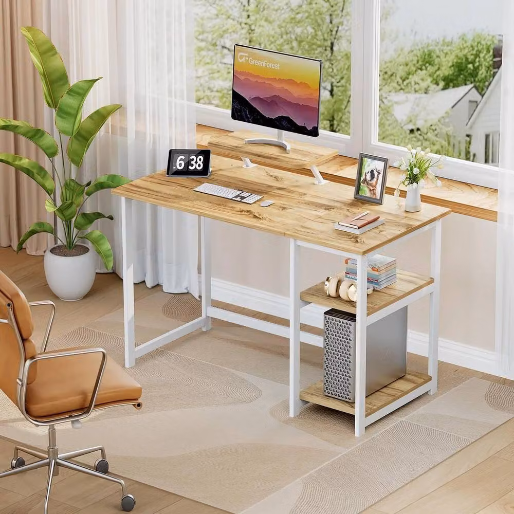 FORGEVIO Modern Computer Desk with Monitor Stand in White, W/D/H: 100 x 50 x 75 cm – 2
