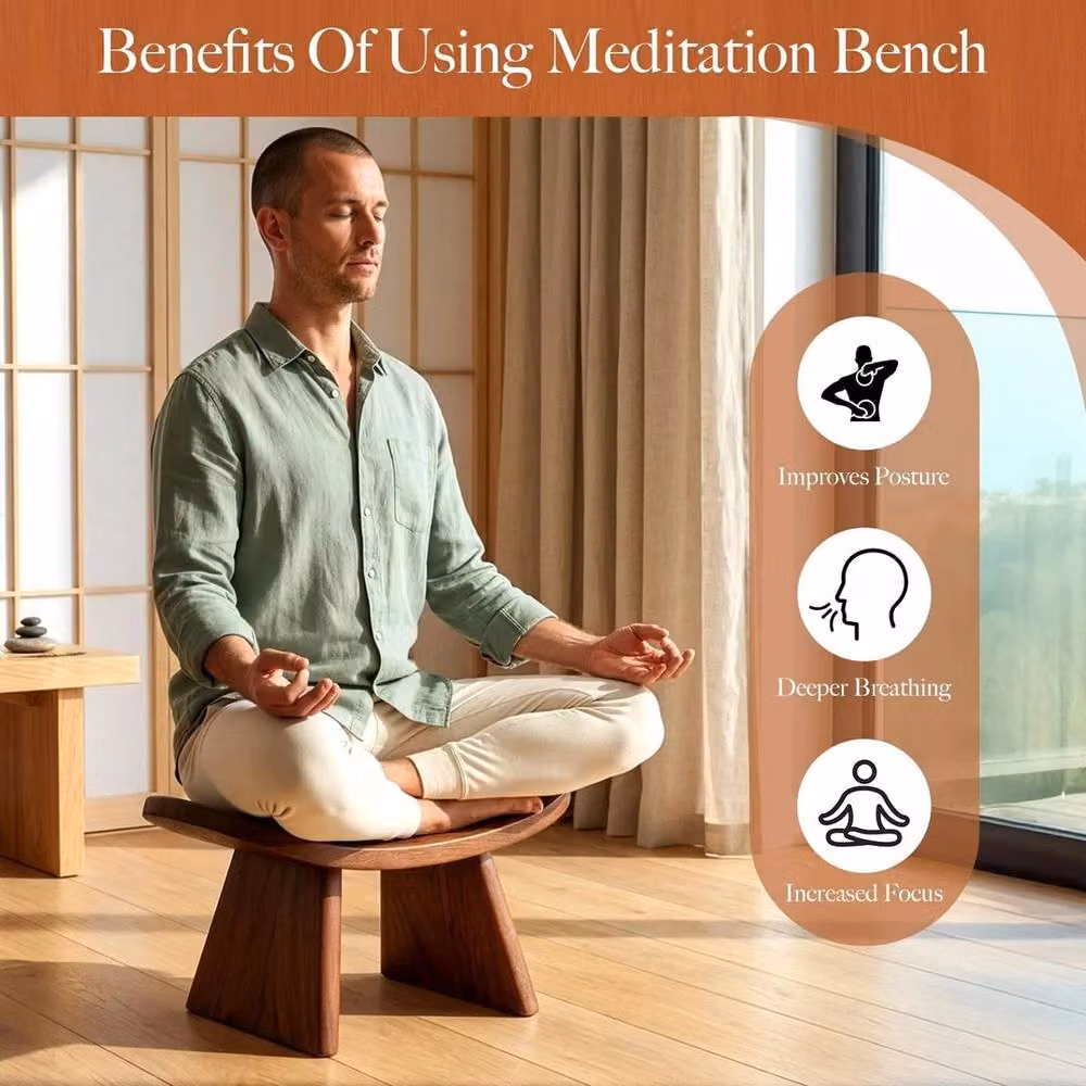PAWNORA Brown Wooden Yoga and Prayer Kneeling Stool – 5