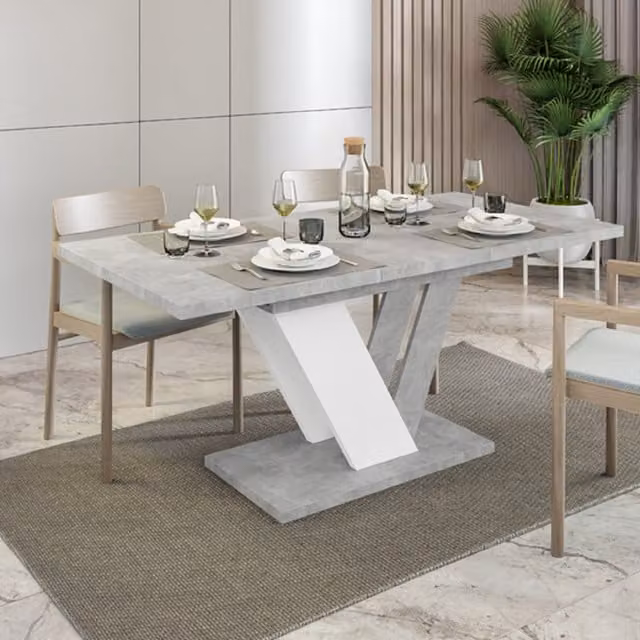 PHD Furniture Dubai Extendable Rectangular Dining Table for 6 People in White Stone Effect