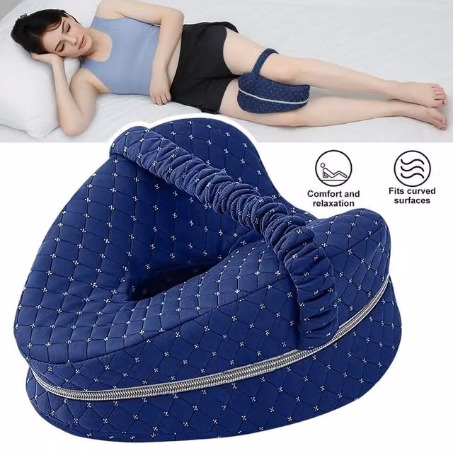 NESTLUNE Ergonomic Memory Foam Knee Pillow and Leg Support Cushion in Blue