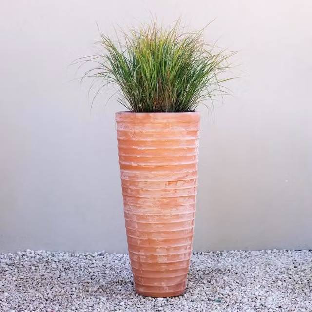 Primrose Red Terracotta Tapered Tall Cylinder Outdoor Planter Tub