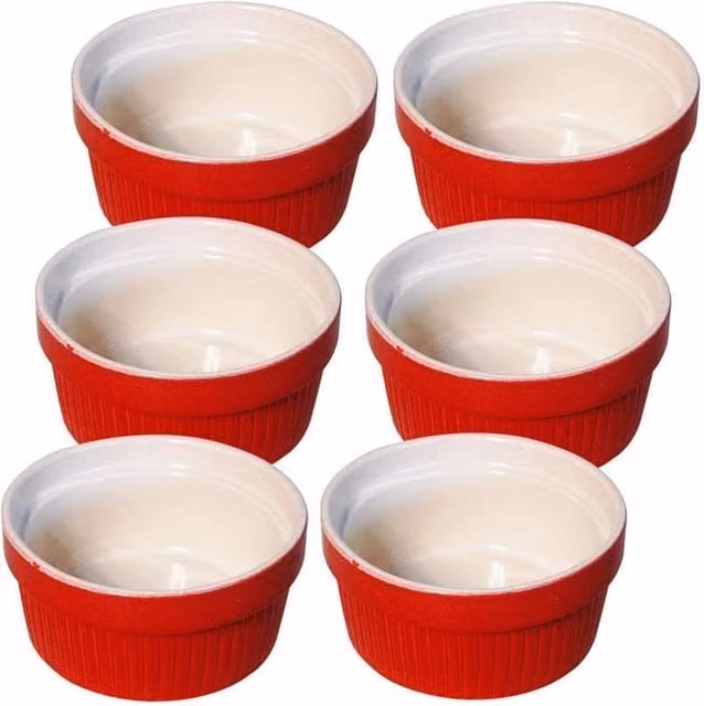 Simpa Red Ceramic Souffle and Creme Brulee Ramekin Dishes, Set of 6, 200ml each – 1