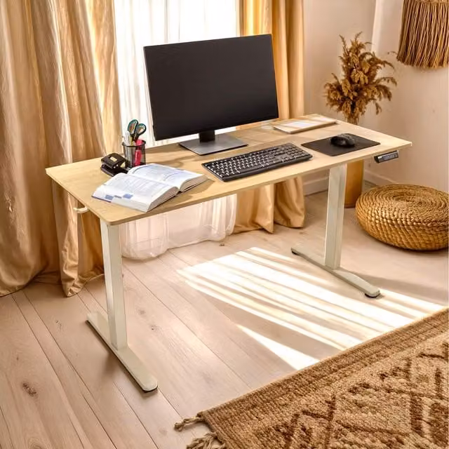 AREBOS Electrically Height-Adjustable Computer Desk in Beige