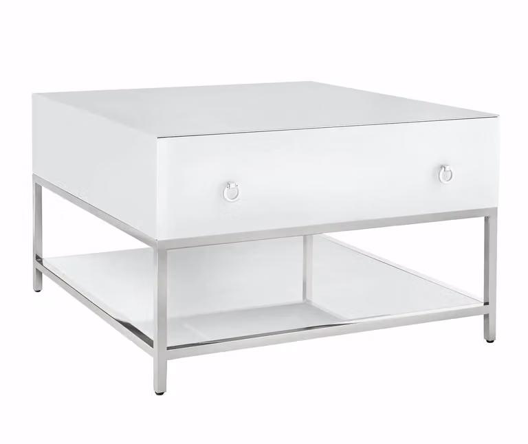 Bianco White Glass Coffee Table with Modern Square Design and Four Legs