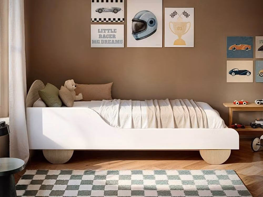 Flair Oliver Car Wooden Single Bed in White and Oak, W/D/H: 90 x 200 x 75 cm – 2