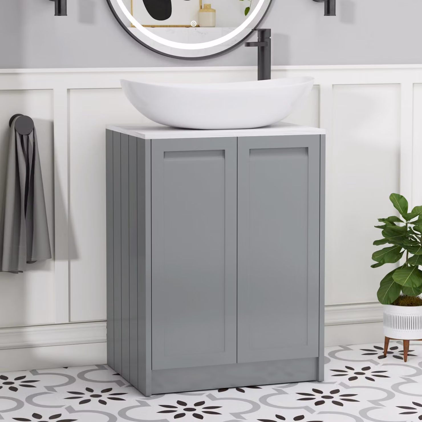 Royal Bathrooms Elmore 600mm Floor Standing Countertop Vanity Unit with Cesar Basin in Matt Pebble Grey