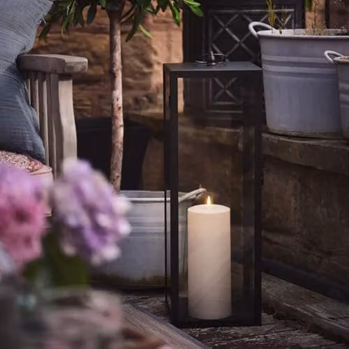 Lights4fun Extra Large Black Metal Waterproof LED Garden Lantern with TruGlow Candle, Height: 60 cm – 2