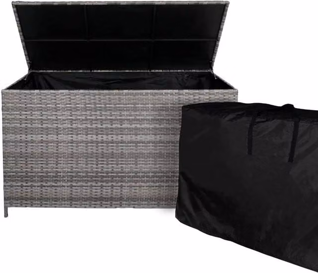 Monstershop Rattan Storage Box in Grey with Soft-Close Lid and Castors, 582L