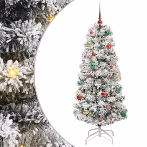 vidaXL Artificial Hinged Christmas Tree in Green and White, 150 cm – 1