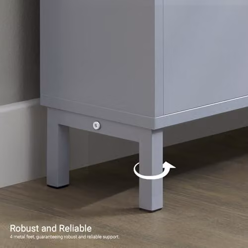 SoBuy Narrow Slim Wooden Shoe Storage Cupboard with 2 Tilting Compartments, Grey and White, W50 x D19.05 x H129 cm – 4