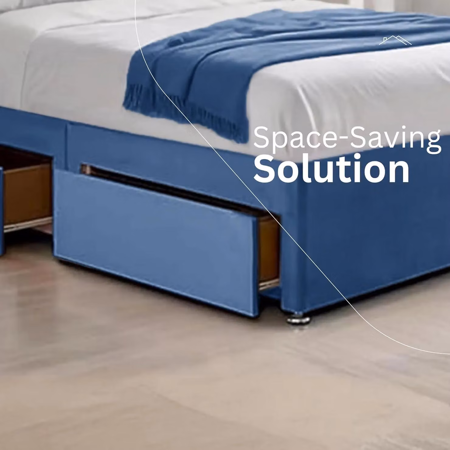 Bed Time UK Cosy Plush Blue Velvet Divan Bed with Hybrid Mattress, Drawers and 20 inch Headboard, W/D/H: 140 x 200 cm – 3