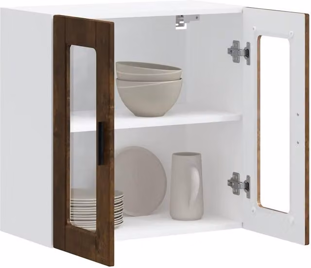Berkfield Home Porto Kitchen Wall Cabinet with Glass Doors in Smoked Oak Brown, H: 60 cm, W: 60 cm, D: 31 cm – 1