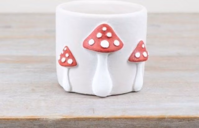 Garden Greatness Mushroom Concrete Autumn Planter in White and Red