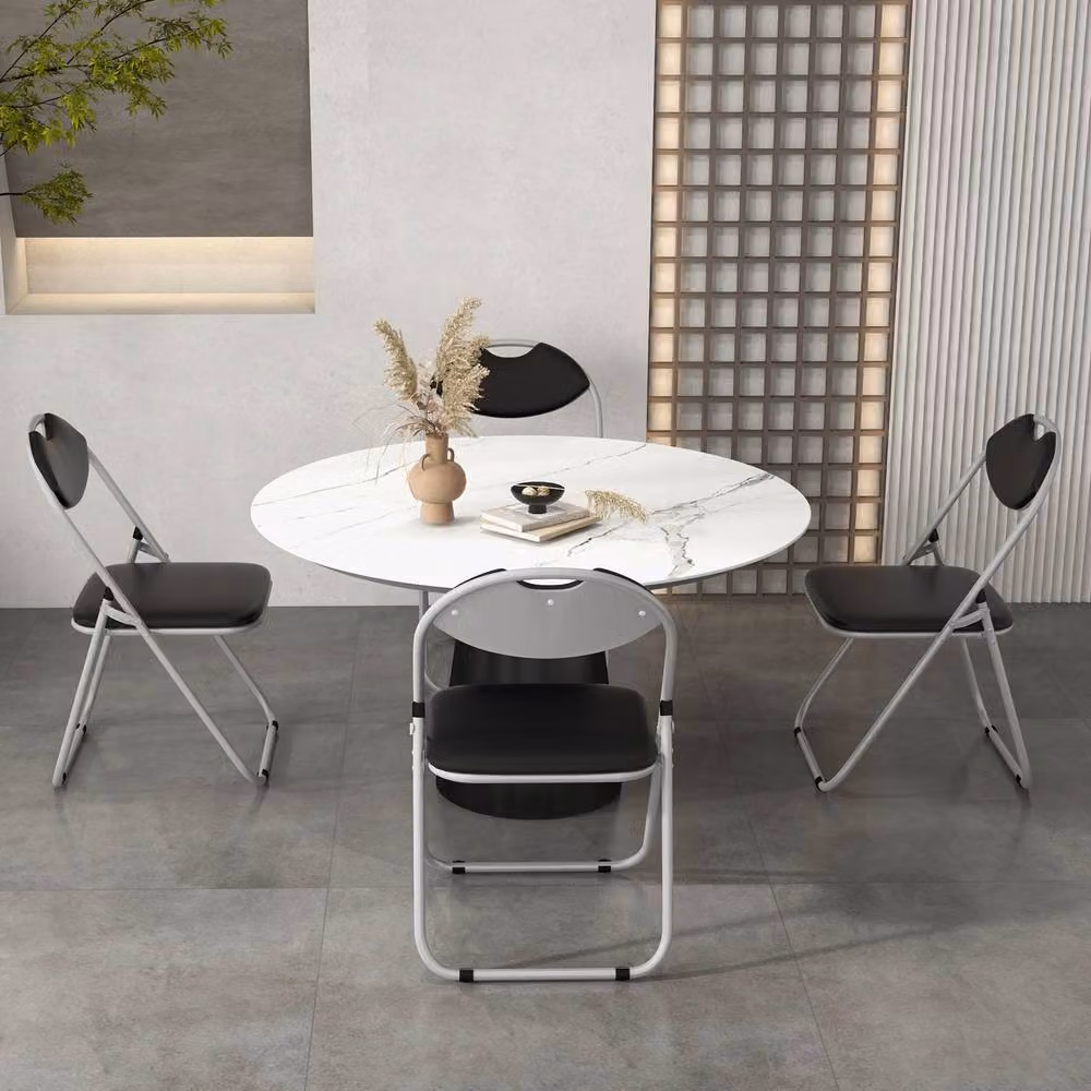 Costway Set of 4 Black Folding Metal Kitchen and Dining Chairs with Padded Synthetic Leather Seats – 2