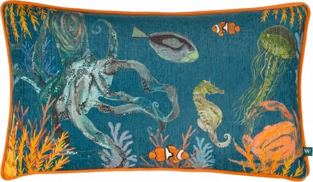 Make It A Home Abyss Sea Creatures Chenille Cushion in Blue