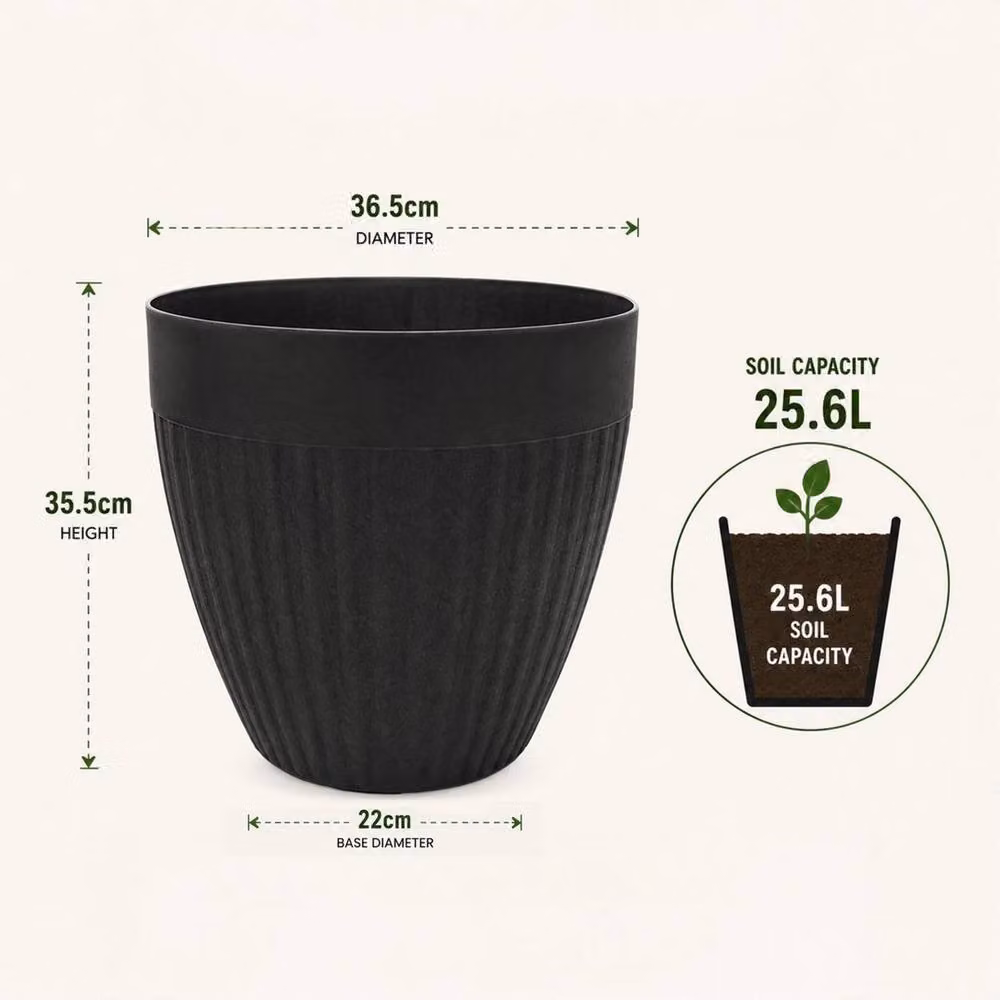 Spetlek Madison Rib Large Plant Pot, Pack of 2, Black – 2
