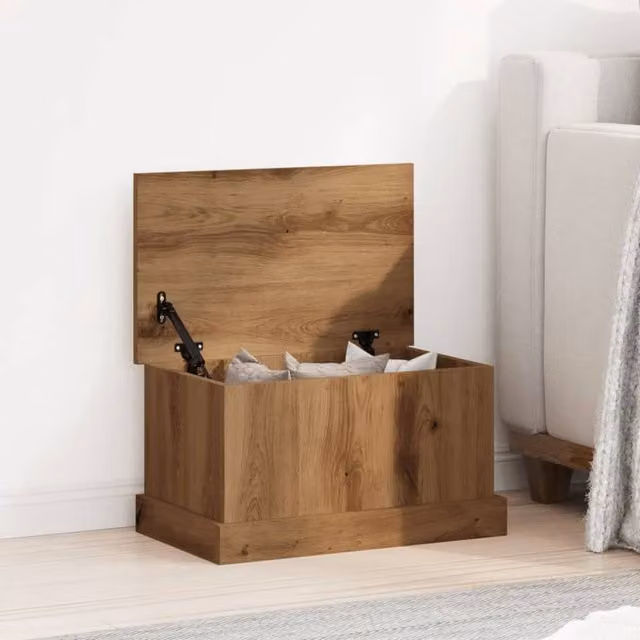 Berkfield Home Artisan Oak Storage Box in Brown, W/D/H: 50 x 30 x 28 cm
