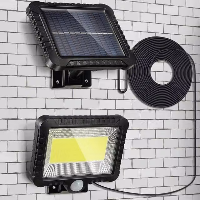 Garden Mile Solar Security Floodlight with Motion Sensor and 100 Bulbs, Black