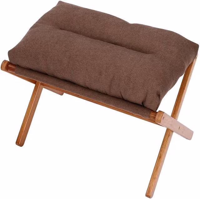 VOGREX Bamboo and Cotton Upholstered Foot Stool Ottoman in Brown, W/D/H: 35 x 36 x 36 cm – 1