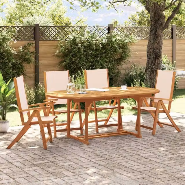 Berkfield Home 5 Piece Garden Dining Set in Brown Solid Acacia Wood and Textilene – 1